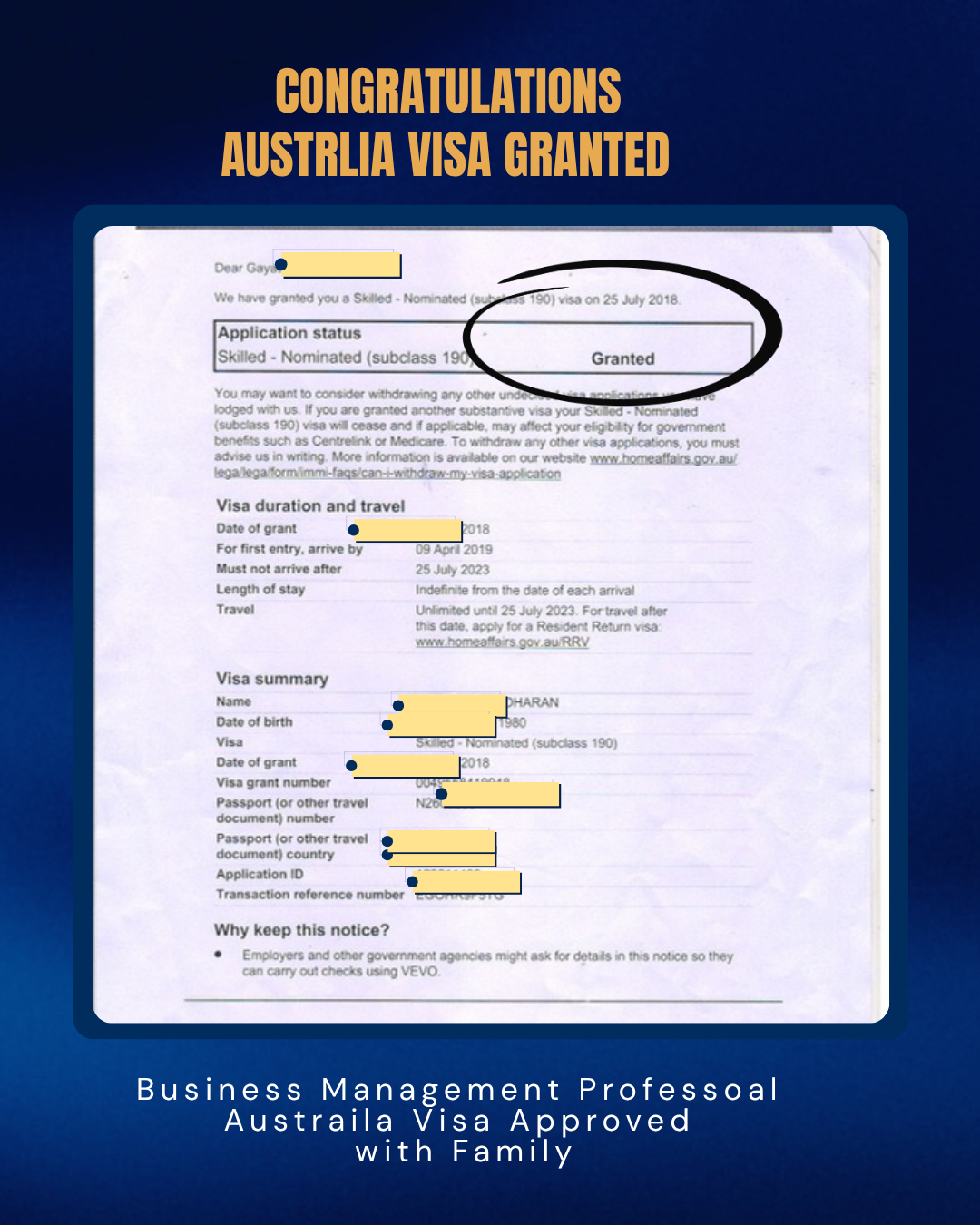 Australia Visa Approval Grant 2